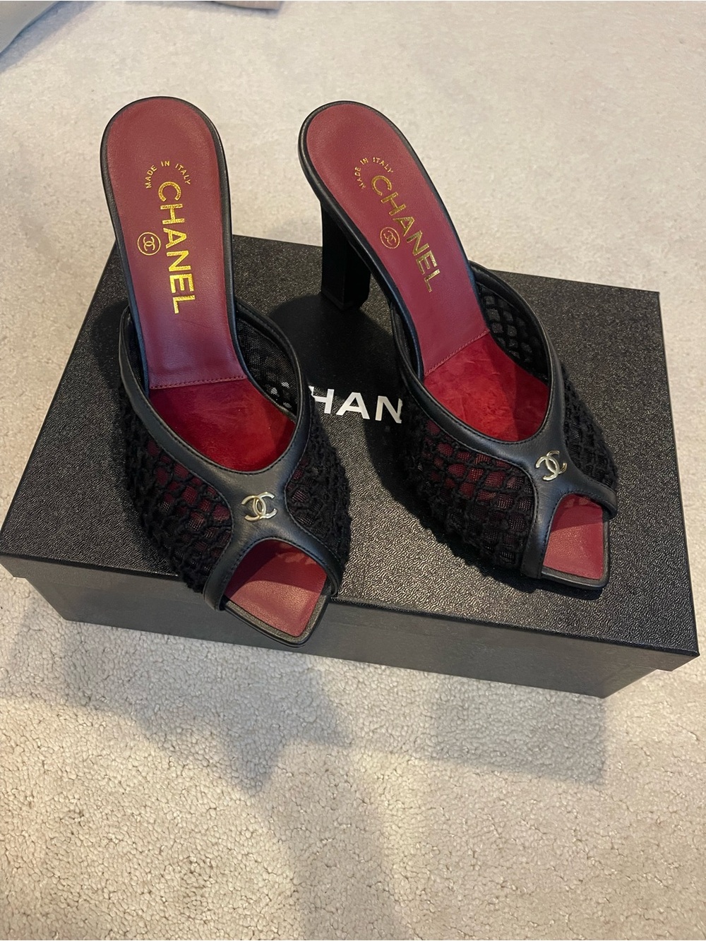 CHANEL COCO BEACH Black Mesh Mules - Picture 1 of 5